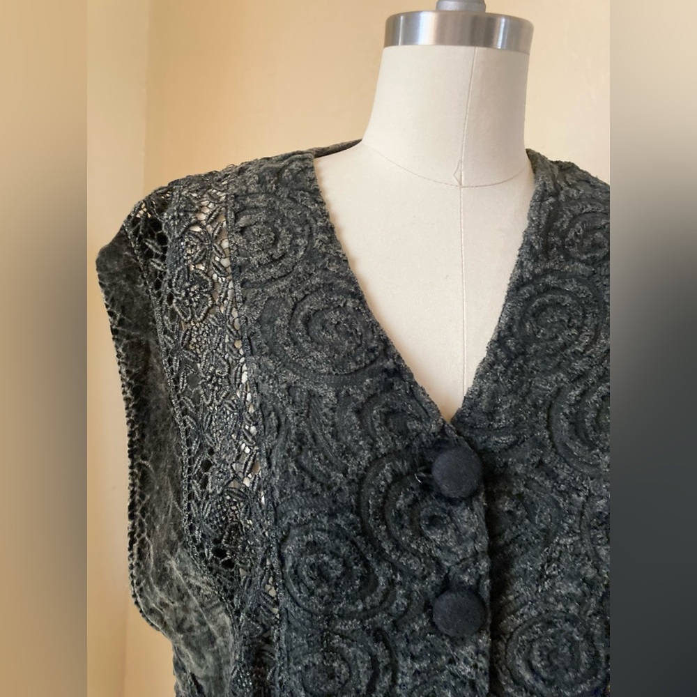 Exquisite Vintage Buccelli Lace & Burnout Velvet Vest Tunic L/XL - Picture 6 of 8